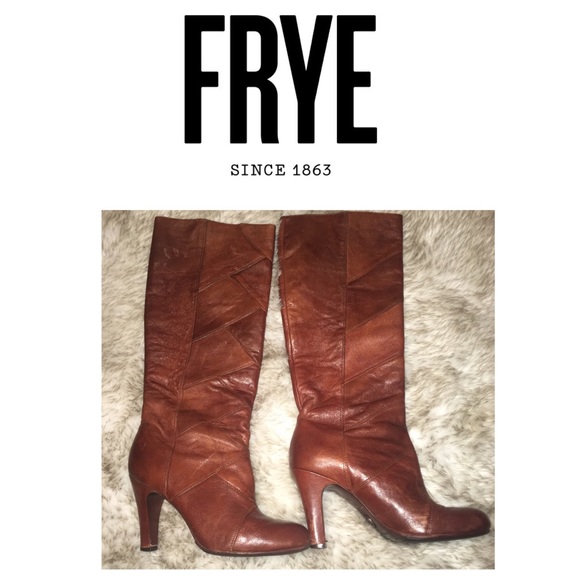 Frye “Ava” Tall Patch Work Boots Cognac (GoodYear)